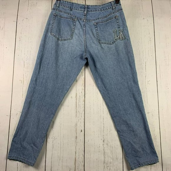 T&Y Los Angeles LA Dodgers 32 Boyfriend‎ Fit Mid Rise Jeans Pants Denim Women - Picture 1 of 10